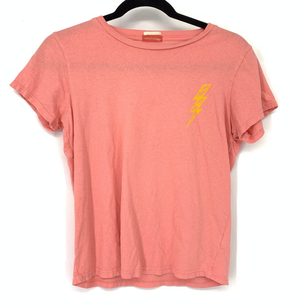 MOTHER Womens XS Coral Pink Lightning Bolt Graphic T Shirt Short Sleeve Tee
